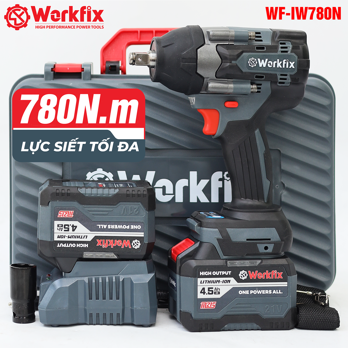 Máy siết bulong pin Workfix WF-IW780N (780N.m) - Đầu bulong 1/2 inch