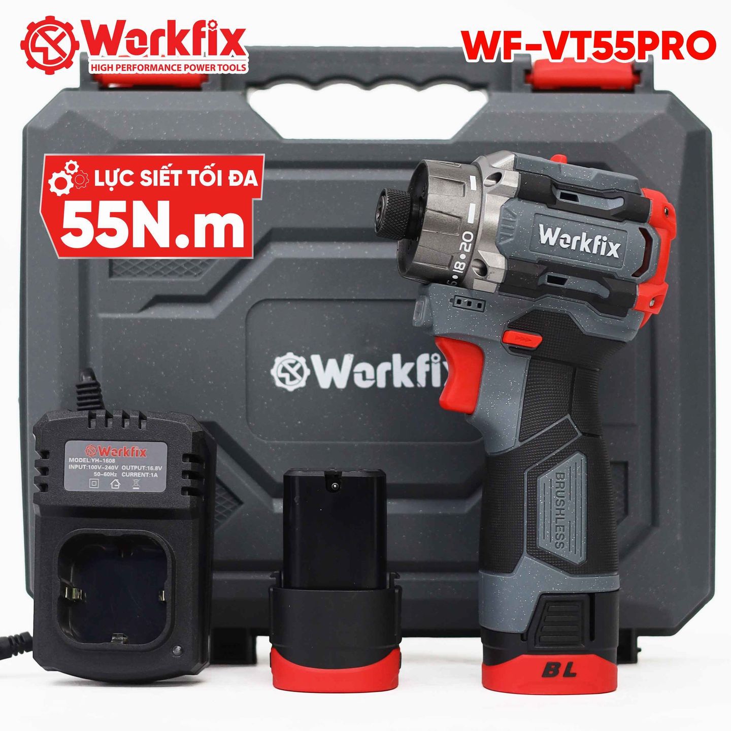 Máy bắt vít pin Workfix WF-VT55PRO (Lực siết 55N.m) - Có cấp trượt