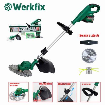 Máy cắt cỏ pin WORKFIX WF-GT1323BL, Tặng 3 lưỡi cắt, dài 130cm, lưỡi 250mm