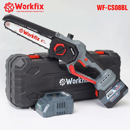 Máy cưa xích pin 8inch WORKFIX WF-CS08BL, Tra Nhớt Tự Động