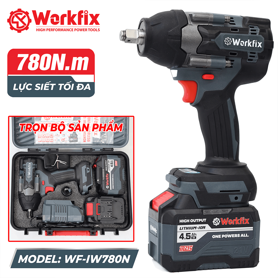 Máy siết bulong dùng pin Workfix WF-IW780N, lực siết 780N.m, đầu bulong 1/2 